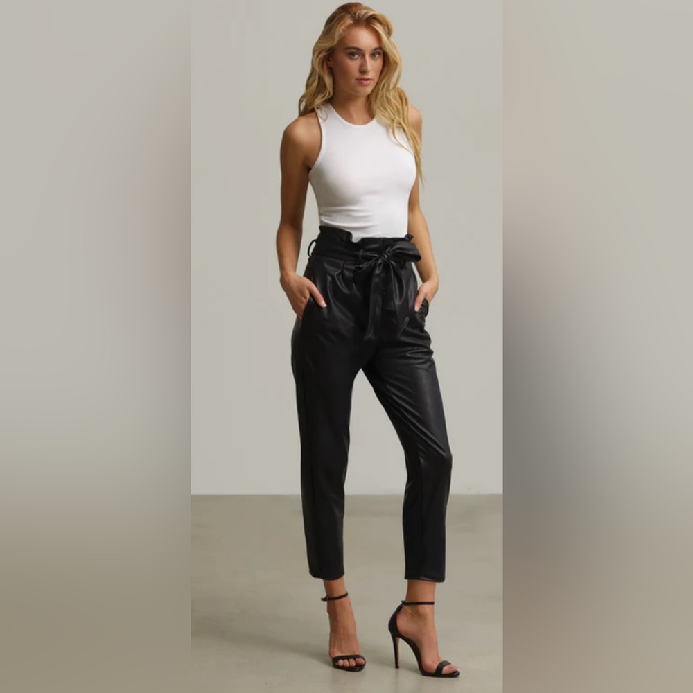 Leather pants with tie belt